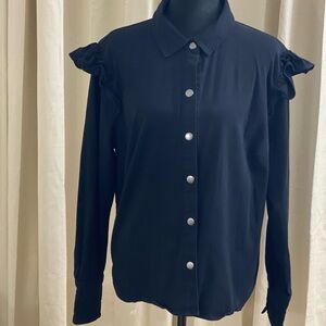Bar III Black Button-Down Shirt with Ruffle Sleeves